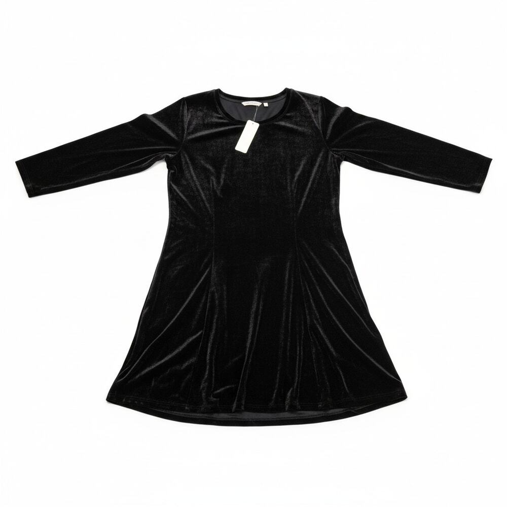 NEW Soft Surroundings M Black Velvet Dress Formal Holiday Goth Minimalist